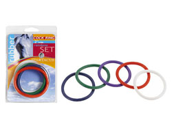 Rainbow Rubber Cock Ring 5  Pack - 2In