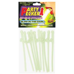 PARTY PECKER SIPPING STRAWS - GLOW IN THE DARK -10 PC BAG