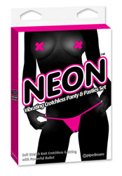 Neon Vibrating Crotchless  Panty And Pasties Set - Pink